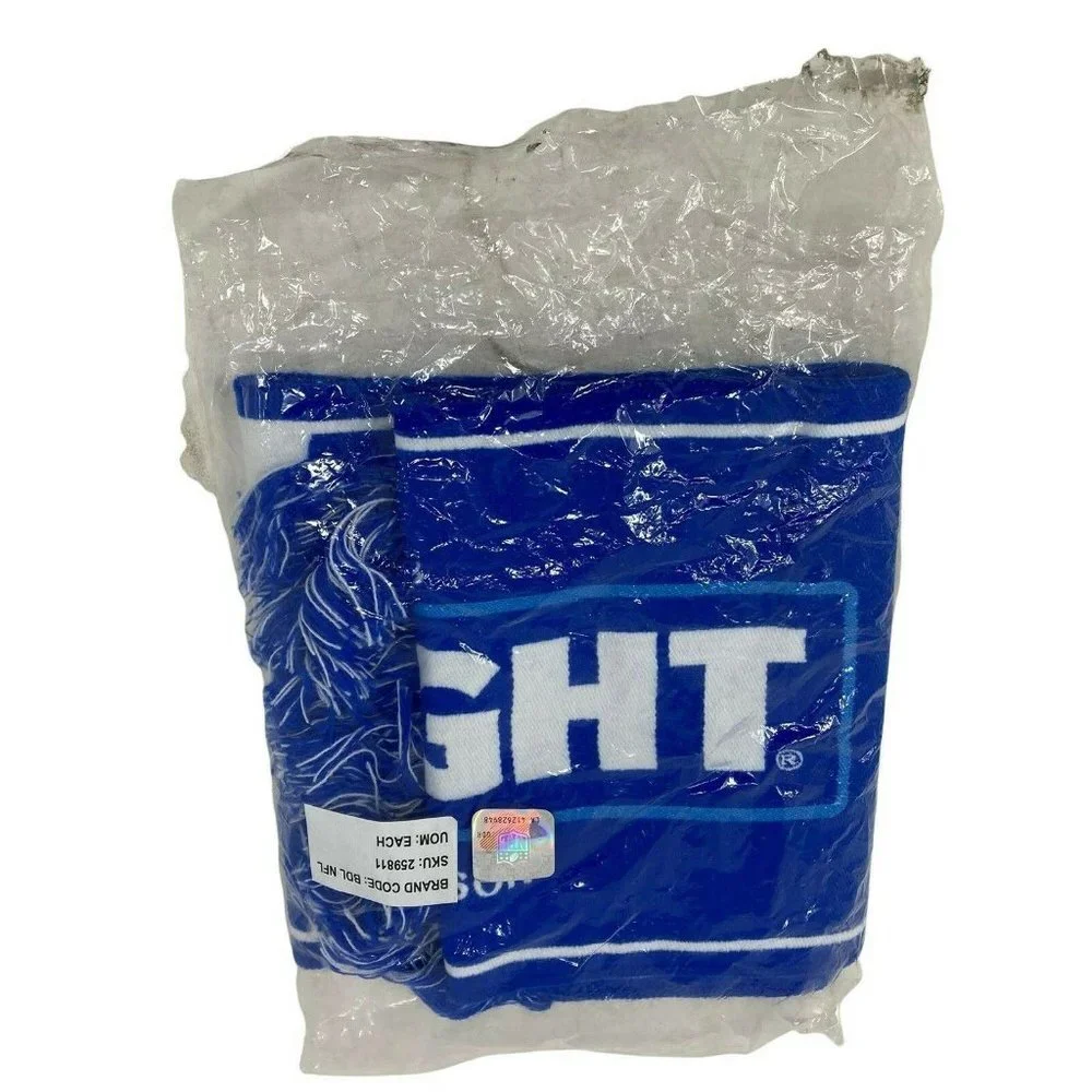 NFL Budlite Scarf Blue White New In Bag Spell Out Fringe